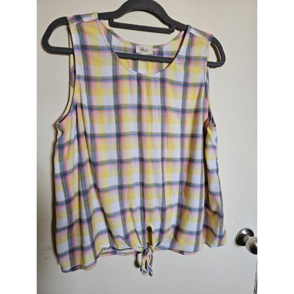 Style & Co Women's Printed Plaid Tie-Front Top Plus‎ XXL Easter Spring